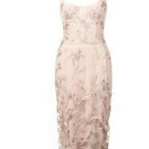 Marchesa notte embroidered pink feather dress